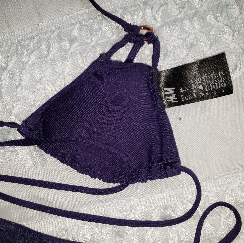 Navy blue bikini with gold hardware size xs - Picture 6 of 7